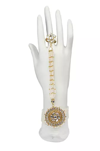 Rajasthani kundan pearl haathphool bracelet