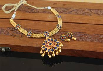 Designer gold plated kempu necklace set 1