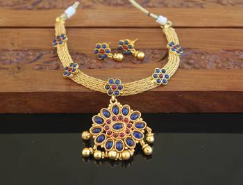 Designer gold plated kempu necklace set 2