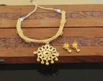 Designer gold plated kempu necklace set 3