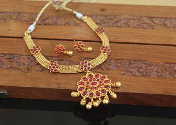Designer gold plated kempu necklace set 1