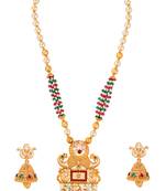 Rajwadi gold plated peacock pearl long necklace set