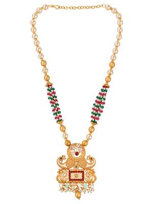 Rajwadi gold plated peacock pearl long necklace set 2