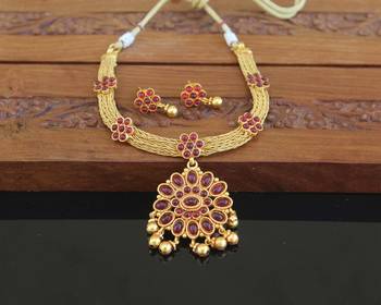Designer gold plated kempu necklace set 2