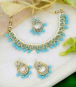 Gold plated sky blue beads choker neckalce set