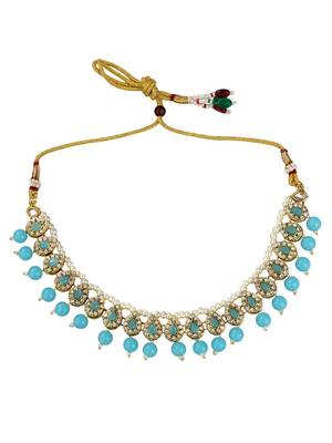 Gold plated sky blue beads choker neckalce set 2