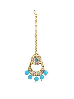 Gold plated sky blue beads choker neckalce set 4