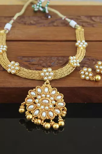 Designer gold plated pearl necklace set