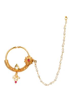 Gold plated kundan bridal nose ring clip on non piercing nath 2