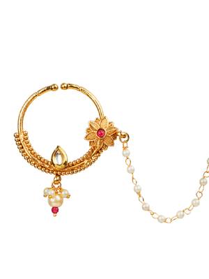 Gold plated kundan bridal nose ring clip on non piercing nath 3