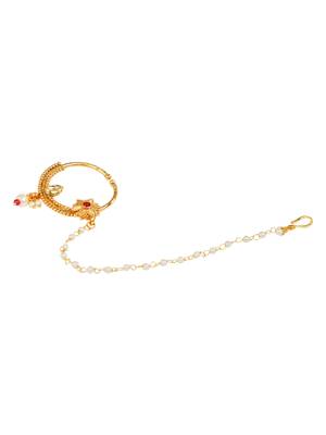Gold plated kundan bridal nose ring clip on non piercing nath 4