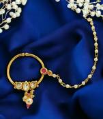 Gold plated kundan ruby bridal nose ring clip on non piercing nath