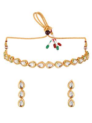 Gold plated tear drop kundan necklace set 2