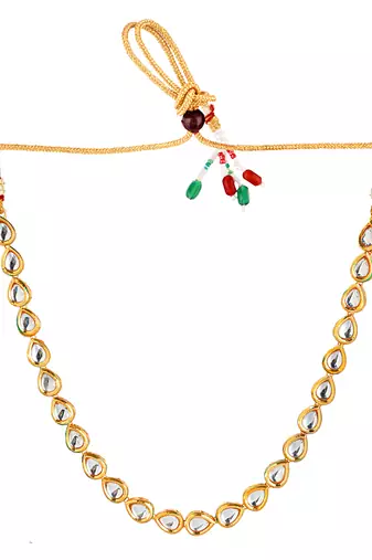 Gold plated tear drop kundan necklace set