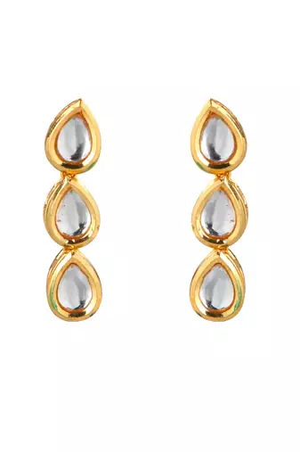 Gold plated tear drop kundan necklace set