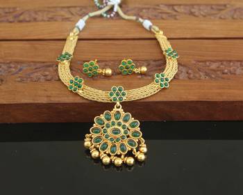 Designer gold plated kempu necklace set 1