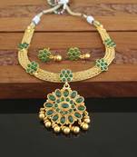 Designer gold plated kempu necklace set