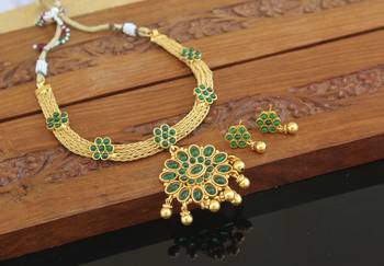 Designer gold plated kempu necklace set 2
