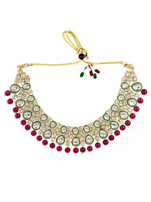 Gold plated purple kundan beads choker neckalce set 1