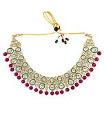 Gold plated purple kundan beads choker neckalce set