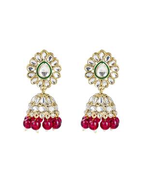 Gold plated purple kundan beads choker neckalce set 2