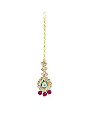 Gold plated purple kundan beads choker neckalce set 3