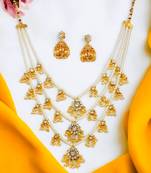 Gold plated multi layered kundan pearl long necklace set