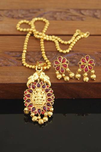 Designer gold plated temple necklace set