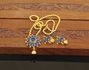 Designer gold plated kempu necklace set 2