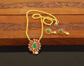 Designer gold plated kempu necklace set 1