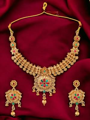 Gold plated filigree cz stone necklace set 1