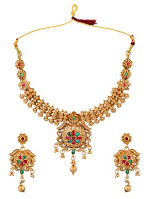 Gold plated filigree cz stone necklace set 2