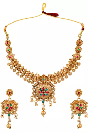 Gold plated filigree cz stone necklace set