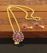 Designer gold plated kempu necklace set