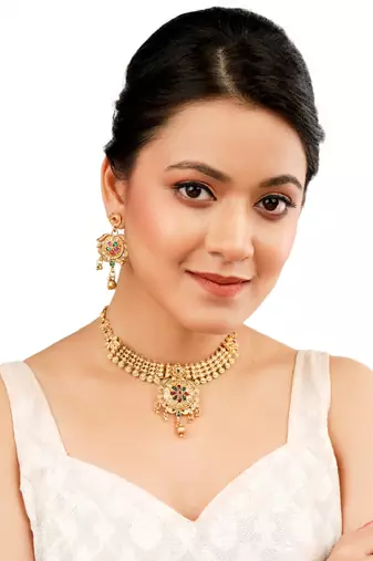 Gold plated filigree cz stone necklace set