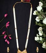 Pearl cz stone long necklace set