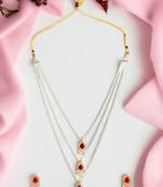 Pearl layered cz stone long necklace set