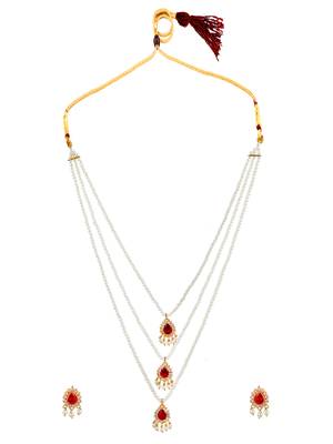 Pearl layered cz stone long necklace set 2