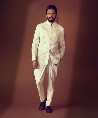 Ivory matka silk hand embroidered bandhgala 1