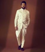 Ivory matka silk hand embroidered bandhgala