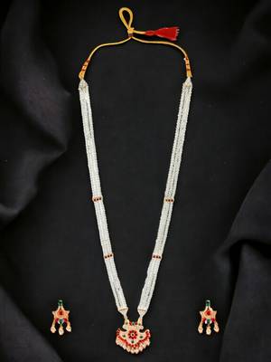 Jaipuri style pearl cz long necklace set 1