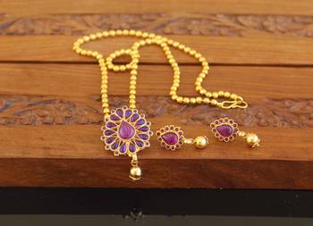 Designer gold plated kempu necklace set 2