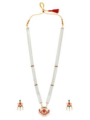 Jaipuri style pearl cz long necklace set 2