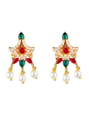 Jaipuri style pearl cz long necklace set 4