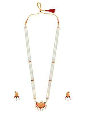 Pearl peacock cz stone long necklace set 2