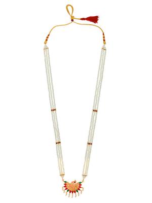 Pearl peacock cz stone long necklace set 3