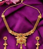 Gold plated traditional cz stone necklace set