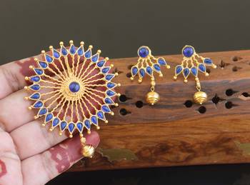Designer gold plated kempu pendant set 2