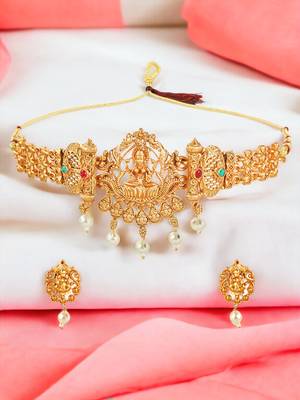 Temple traditional gold plated choker necklace set 1