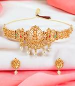 Temple traditional gold plated choker necklace set